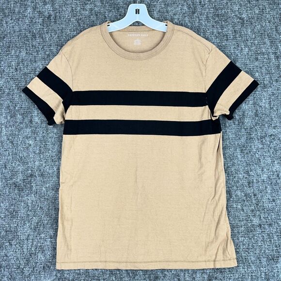 American‎ Eagle Shirt Mens Large Beige Striped Cotton Standard Fit Retro Style - Picture 1 of 7